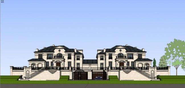 Sketchup别墅模型|双拼别墅,法式风格 Sketchup别墅模型|双拼别墅,法式风格