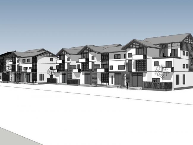 Sketchup别墅模型|联排别墅,中式风格 Sketchup别墅模型|联排别墅,中式风格