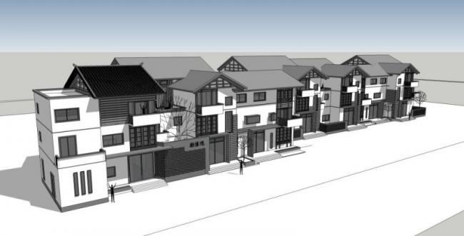 Sketchup别墅模型|联排别墅,中式风格 Sketchup别墅模型|联排别墅,中式风格