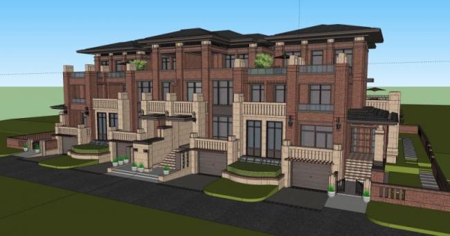 Sketchup别墅模型|联排别墅,现代风格 Sketchup别墅模型|联排别墅,现代风格