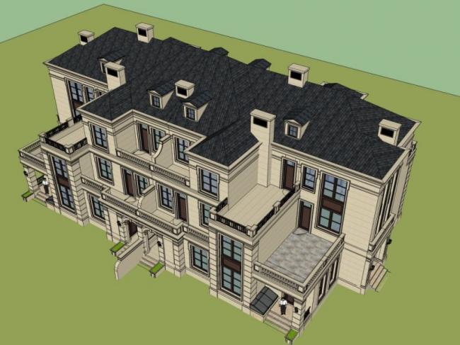 Sketchup别墅模型|双拼别墅,现代风格 Sketchup别墅模型|双拼别墅,现代风格