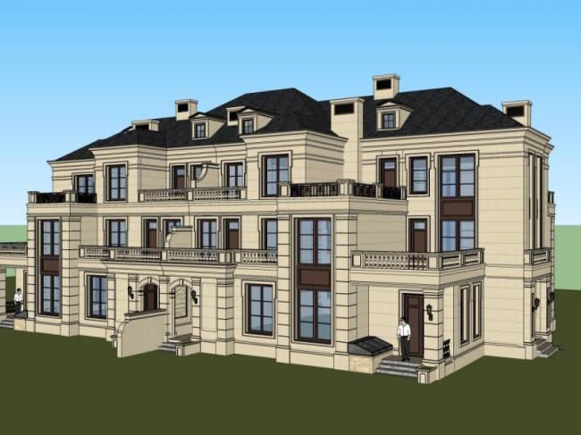 Sketchup别墅模型|双拼别墅,现代风格 Sketchup别墅模型|双拼别墅,现代风格