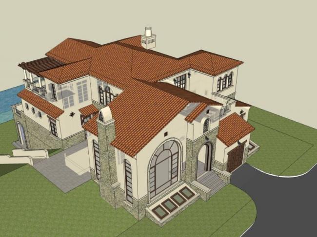 Sketchup别墅模型|独栋别墅,西班牙风格 Sketchup别墅模型|独栋别墅,西班牙风格