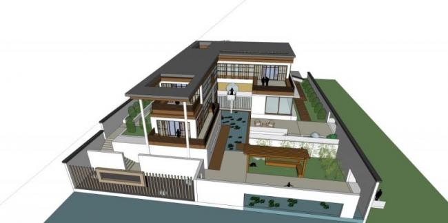 Sketchup别墅模型|独栋别墅,现代中式风格 Sketchup别墅模型|独栋别墅,现代中式风格
