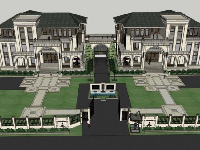 Sketchup别墅模型|双拼别墅,古典风格 Sketchup别墅模型|双拼别墅,古典风格