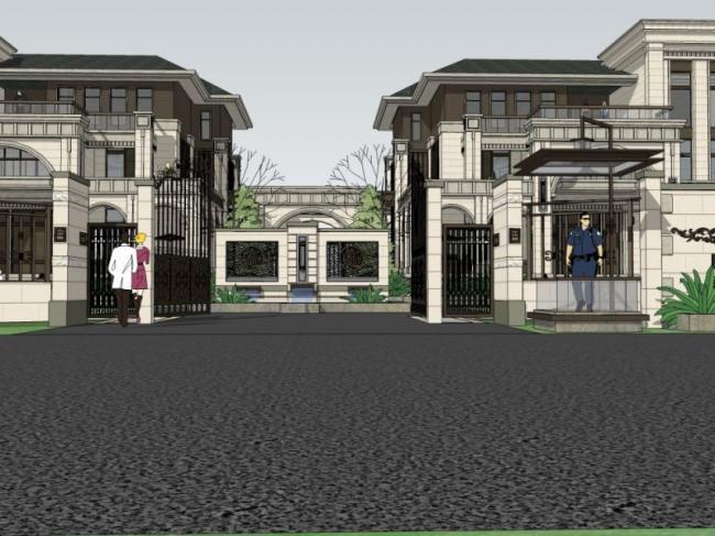 Sketchup别墅模型|双拼别墅,古典风格 Sketchup别墅模型|双拼别墅,古典风格