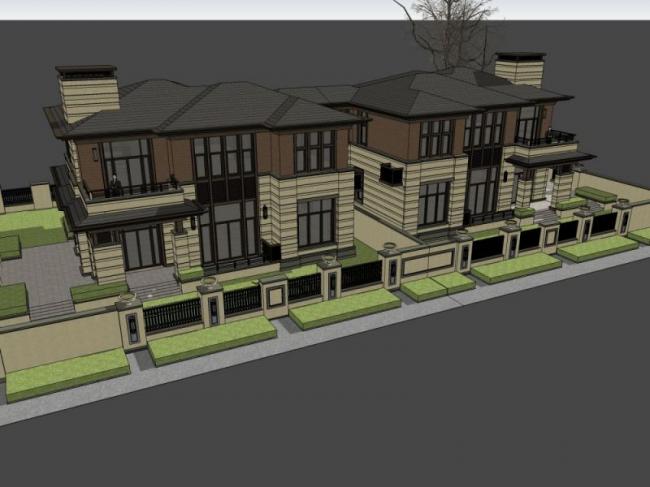 Sketchup别墅模型|双拼别墅,古典风格 Sketchup别墅模型|双拼别墅,古典风格