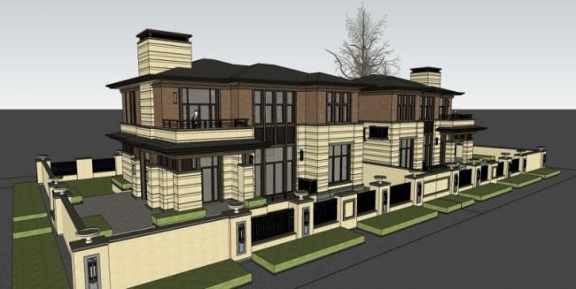 Sketchup别墅模型|双拼别墅,古典风格 Sketchup别墅模型|双拼别墅,古典风格