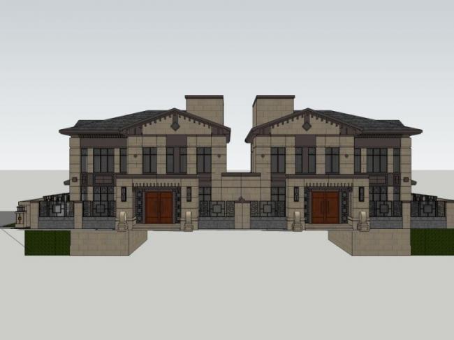 Sketchup别墅模型|双拼别墅,中式风格 Sketchup别墅模型|双拼别墅,中式风格