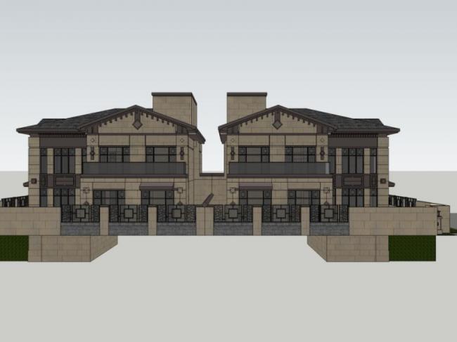 Sketchup别墅模型|双拼别墅,中式风格 Sketchup别墅模型|双拼别墅,中式风格