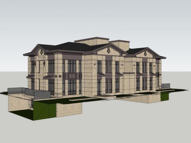 Sketchup别墅模型|双拼别墅,中式风格 Sketchup别墅模型|双拼别墅,中式风格
