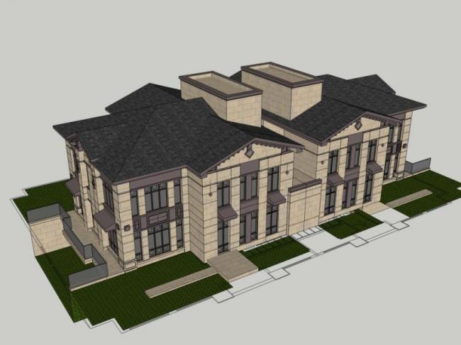 Sketchup别墅模型|双拼别墅,中式风格 Sketchup别墅模型|双拼别墅,中式风格
