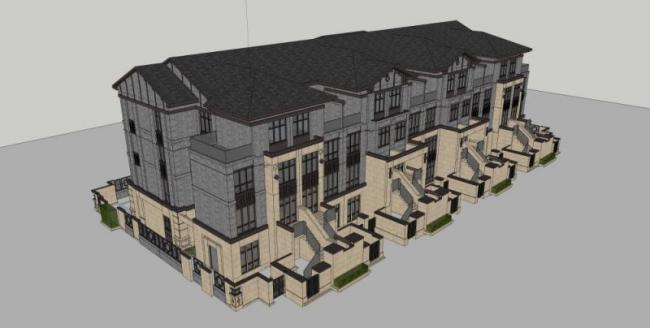 Sketchup别墅模型|联排别墅,中式风格 Sketchup别墅模型|联排别墅,中式风格