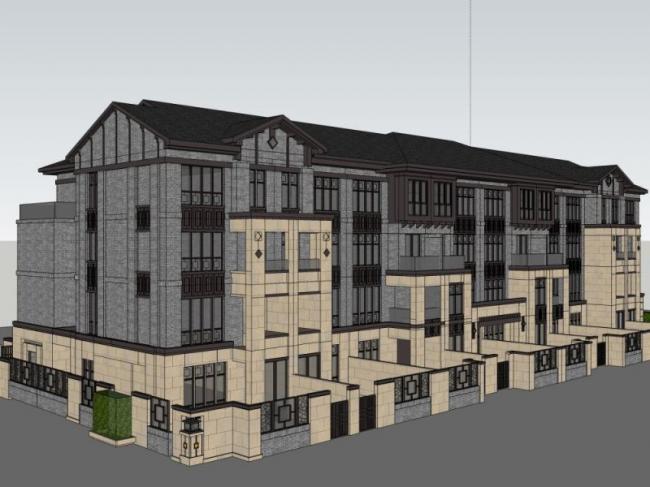 Sketchup别墅模型|联排别墅,中式风格 Sketchup别墅模型|联排别墅,中式风格