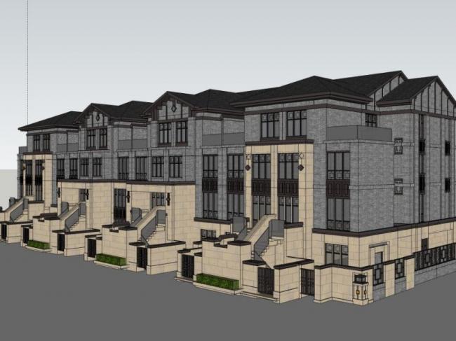 Sketchup别墅模型|联排别墅,中式风格 Sketchup别墅模型|联排别墅,中式风格