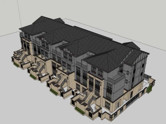Sketchup别墅模型|联排别墅,中式风格 Sketchup别墅模型|联排别墅,中式风格