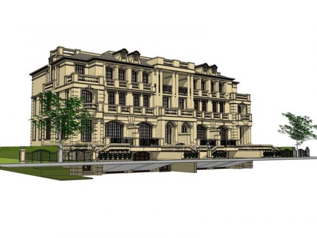 Sketchup别墅模型|联排别墅,法式古典风格 Sketchup别墅模型|联排别墅,法式古典风格
