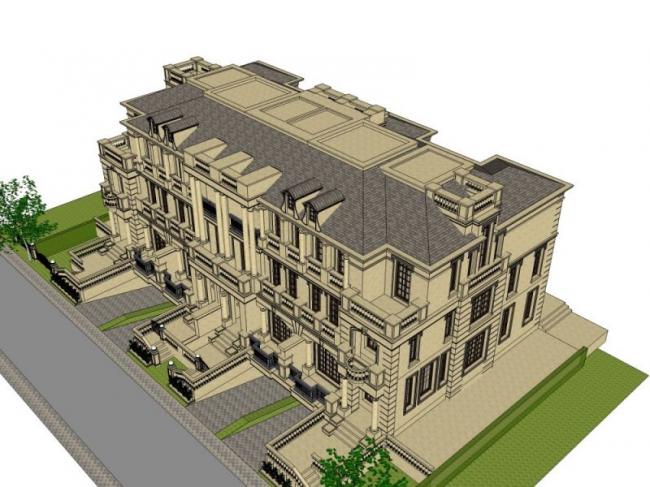 Sketchup别墅模型|联排别墅,法式古典风格 Sketchup别墅模型|联排别墅,法式古典风格