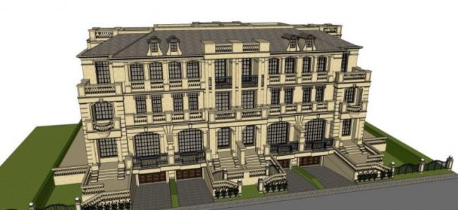 Sketchup别墅模型|联排别墅,法式古典风格 Sketchup别墅模型|联排别墅,法式古典风格