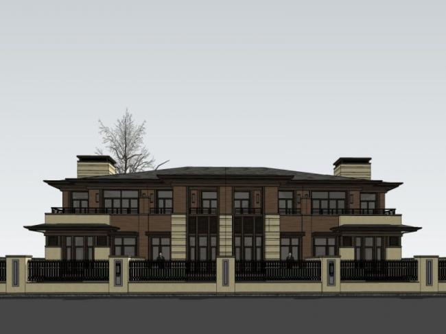 Sketchup别墅模型|双拼别墅,现代风格 Sketchup别墅模型|双拼别墅,现代风格