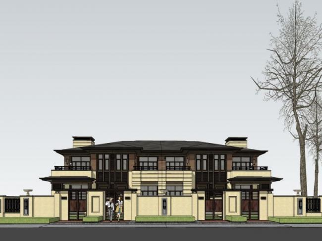 Sketchup别墅模型|双拼别墅,现代风格 Sketchup别墅模型|双拼别墅,现代风格