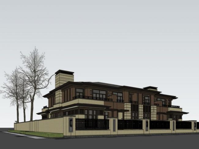 Sketchup别墅模型|双拼别墅,现代风格 Sketchup别墅模型|双拼别墅,现代风格