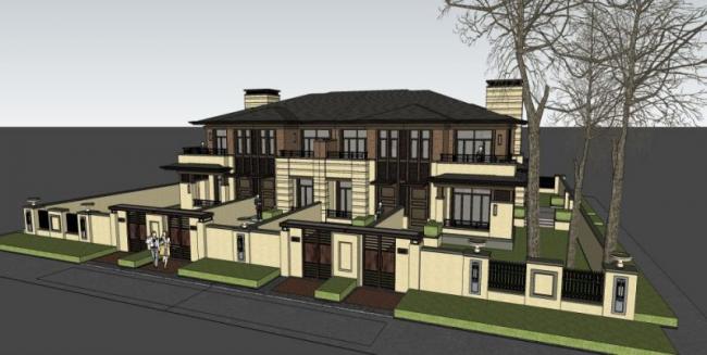 Sketchup别墅模型|双拼别墅,现代风格 Sketchup别墅模型|双拼别墅,现代风格