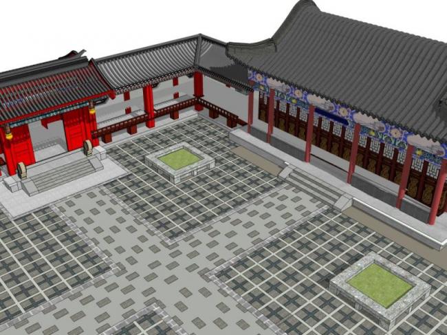 Sketchup别墅模型|四合院别墅,中式风格 Sketchup别墅模型|四合院别墅,中式风格
