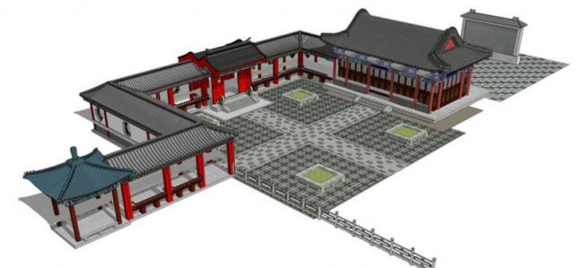 Sketchup别墅模型|四合院别墅,中式风格 Sketchup别墅模型|四合院别墅,中式风格