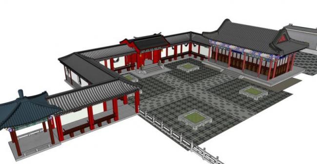 Sketchup别墅模型|四合院别墅,中式风格 Sketchup别墅模型|四合院别墅,中式风格