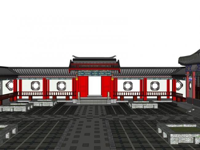 Sketchup别墅模型|四合院别墅,中式风格 Sketchup别墅模型|四合院别墅,中式风格
