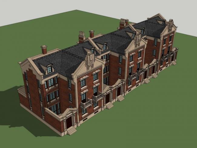 Sketchup别墅模型|联排别墅,欧式古典风格 Sketchup别墅模型|联排别墅,欧式古典风格