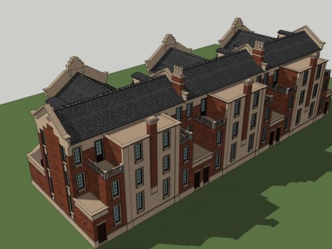 Sketchup别墅模型|联排别墅,欧式古典风格 Sketchup别墅模型|联排别墅,欧式古典风格