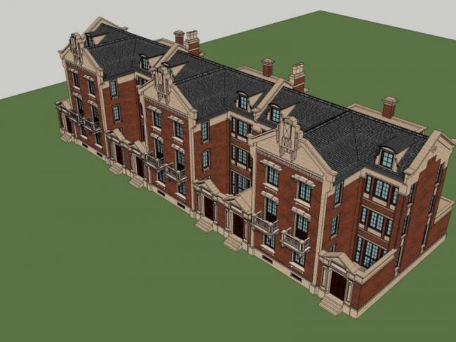 Sketchup别墅模型|联排别墅,欧式古典风格 Sketchup别墅模型|联排别墅,欧式古典风格