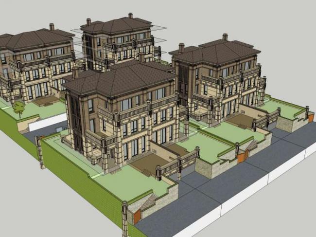 Sketchup别墅模型|双拼别墅,古典风格 Sketchup别墅模型|双拼别墅,古典风格