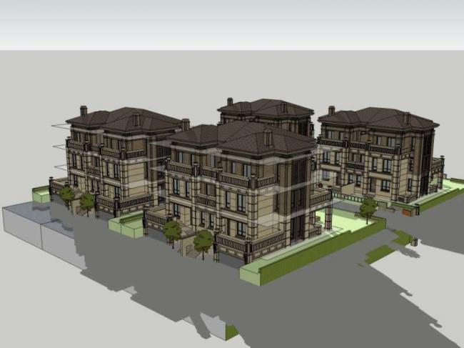 Sketchup别墅模型|双拼别墅,古典风格 Sketchup别墅模型|双拼别墅,古典风格