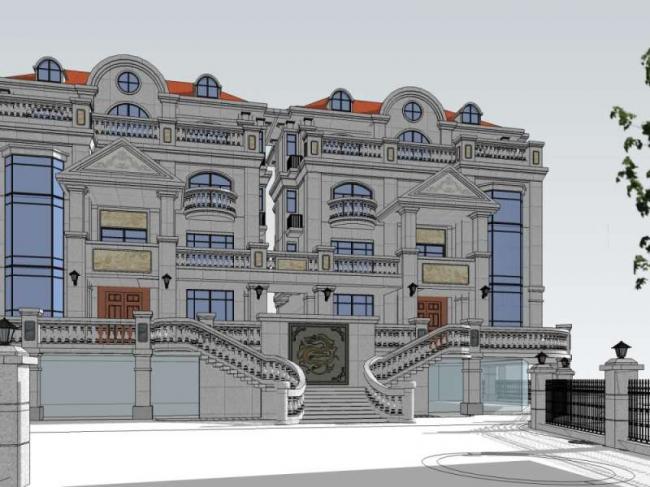 Sketchup别墅模型|双拼别墅,古典风格 Sketchup别墅模型|双拼别墅,古典风格