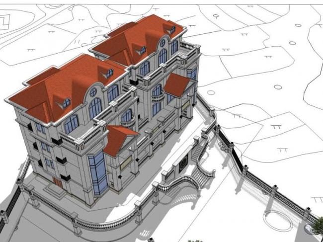 Sketchup别墅模型|双拼别墅,古典风格 Sketchup别墅模型|双拼别墅,古典风格