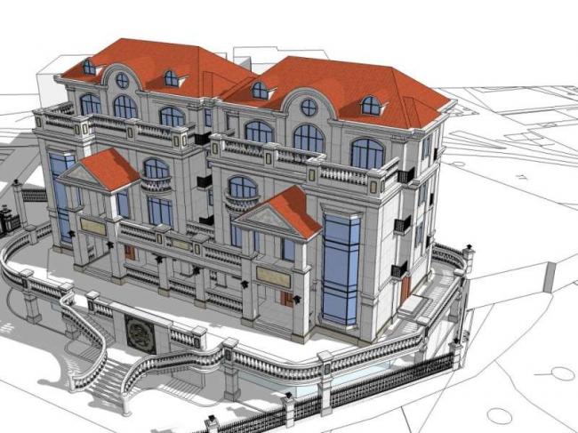 Sketchup别墅模型|双拼别墅,古典风格 Sketchup别墅模型|双拼别墅,古典风格