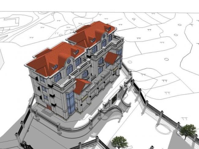 Sketchup别墅模型|双拼别墅,古典风格 Sketchup别墅模型|双拼别墅,古典风格