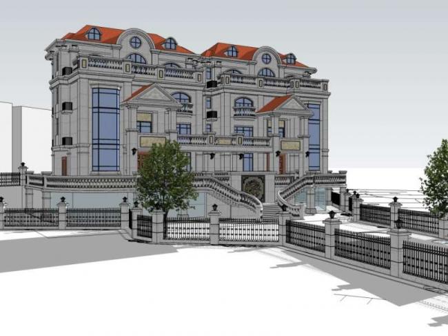 Sketchup别墅模型|双拼别墅,古典风格 Sketchup别墅模型|双拼别墅,古典风格