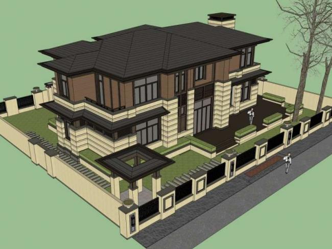 Sketchup别墅模型|独栋别墅,古典风格 Sketchup别墅模型|独栋别墅,古典风格