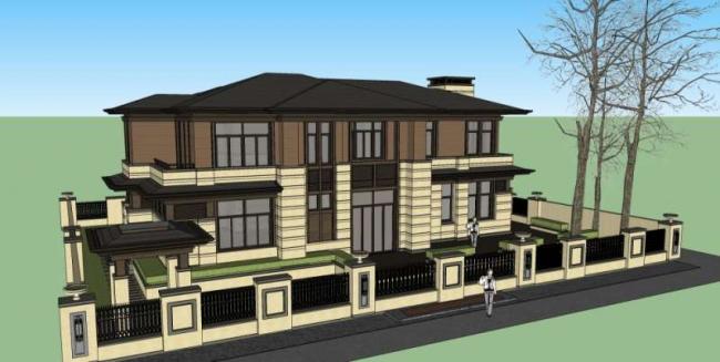 Sketchup别墅模型|独栋别墅,古典风格 Sketchup别墅模型|独栋别墅,古典风格