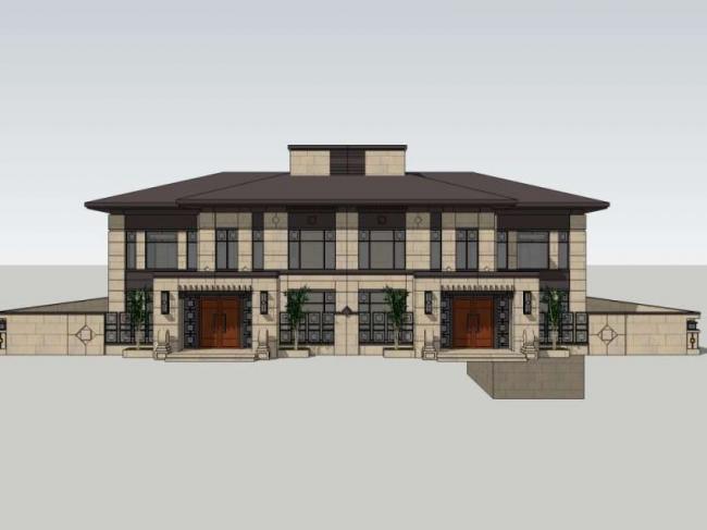 Sketchup别墅模型|双拼别墅,现代中式风格 Sketchup别墅模型|双拼别墅,现代中式风格