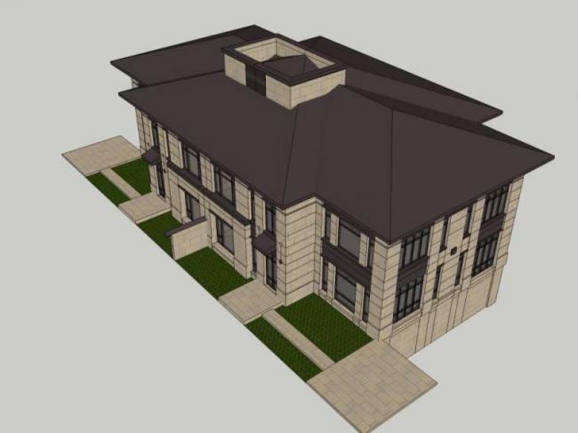 Sketchup别墅模型|双拼别墅,现代中式风格 Sketchup别墅模型|双拼别墅,现代中式风格