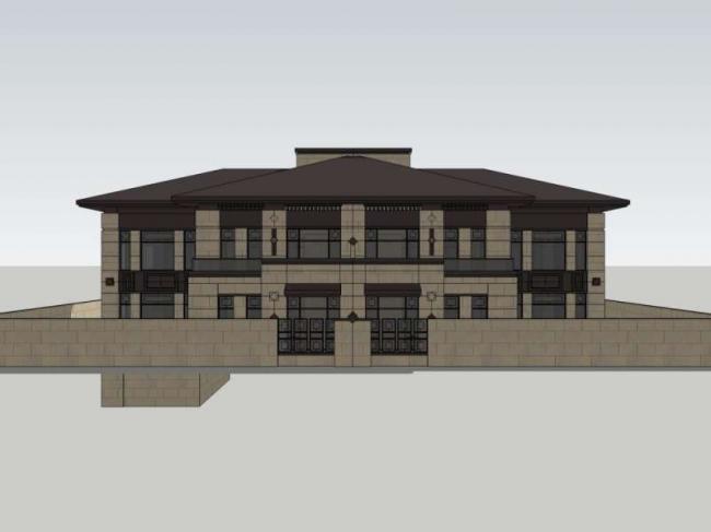 Sketchup别墅模型|双拼别墅,现代中式风格 Sketchup别墅模型|双拼别墅,现代中式风格