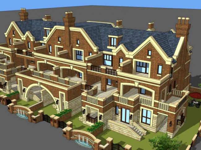 Sketchup别墅模型|联排别墅,欧式古典风格 Sketchup别墅模型|联排别墅,欧式古典风格