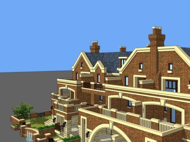 Sketchup别墅模型|联排别墅,欧式古典风格 Sketchup别墅模型|联排别墅,欧式古典风格