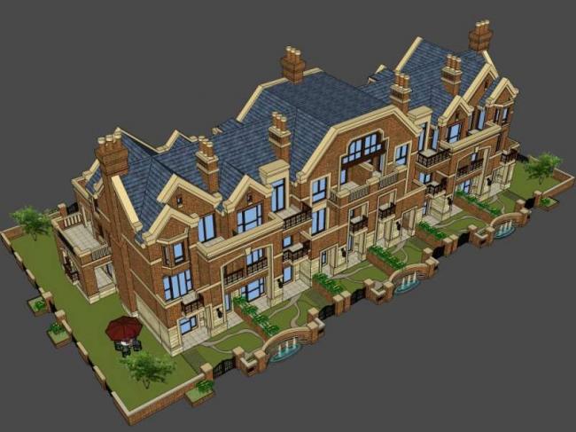 Sketchup别墅模型|联排别墅,欧式古典风格 Sketchup别墅模型|联排别墅,欧式古典风格