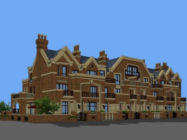 Sketchup别墅模型|联排别墅,欧式古典风格 Sketchup别墅模型|联排别墅,欧式古典风格